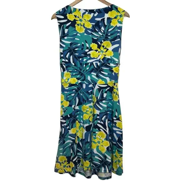 Lands End Tropical Print Sleeveless Fit & Flare Mock Wrap Floral Medium Dress - Picture 4 of 8